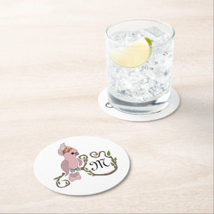 Whimsical Pink Cockatoo Monogram Round Paper Coaster