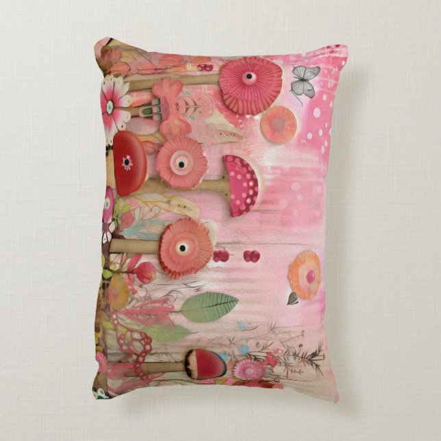 Whimsical Pink collage flower scene Decorative Cushion (Back(Vertical))