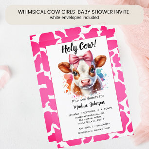 Whimsical Pink Cow Farm Theme Baby Shower Invitation