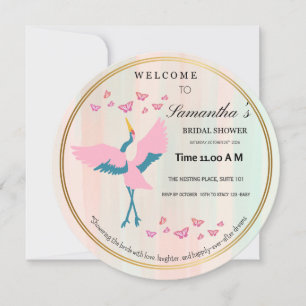 Whimsical Pink Crane Bridal Shower Invitation   Co