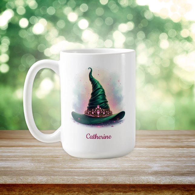 Whimsical Pink Crown & Green Witch Hat Coffee Mug (Whimsical Pink Crown & Green Witch Hat Coffee Mug)