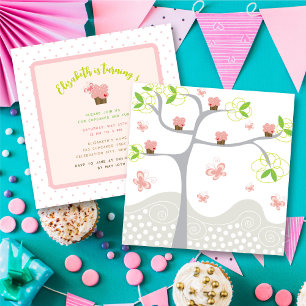 Whimsical Pink Cupcakes Tree Sweet Girl's Birthday Invitation