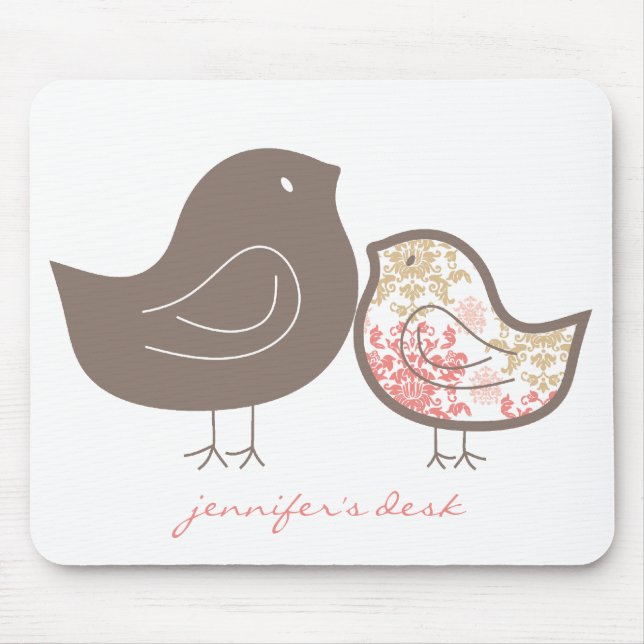 Whimsical Pink Damask Mum And Cute Girl Baby Chick Mouse Mat (Front)