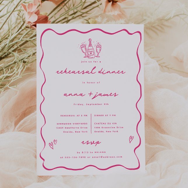 Whimsical Pink Doodle Rehearsal Dinner Announcement (Creator Uploaded)