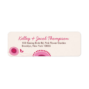 Whimsical Pink Dots Flowers & Bird Address Labels