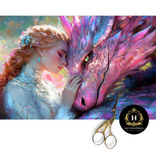 Whimsical Pink Dragon & Elven Princess Decoupage  Tissue Paper