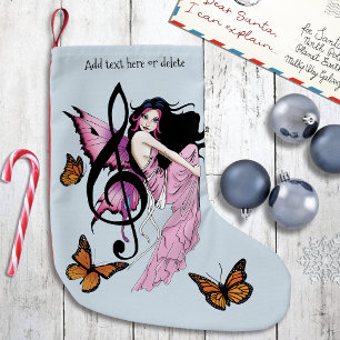 Whimsical Pink Fairy Blue Fantasy Music Note Small Christmas Stocking