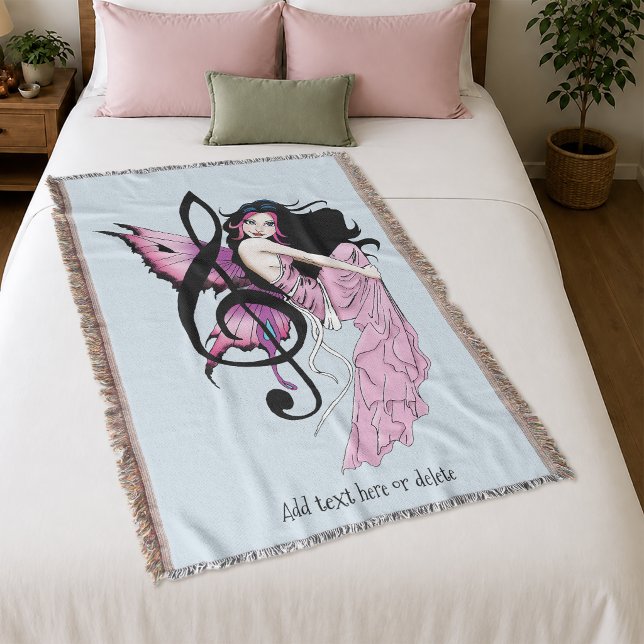Whimsical Pink Fairy Blue Fantasy Music Note Throw Blanket (Creator Uploaded)