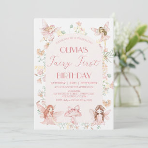 Whimsical Pink Fairy First Birthday 1st Birthday Invitation