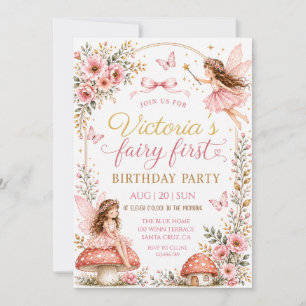 Whimsical Pink Fairy First Birthday Invitation