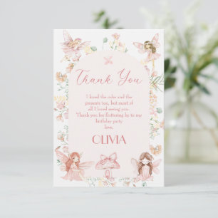 Whimsical Pink Fairy First Birthday Thank You Card