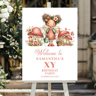 Whimsical Pink Fairy Floral Birthday Welcome Sign