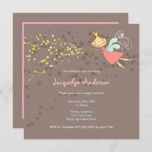 Whimsical Pink Fairy Princess Stars Girl Birthday Invitation