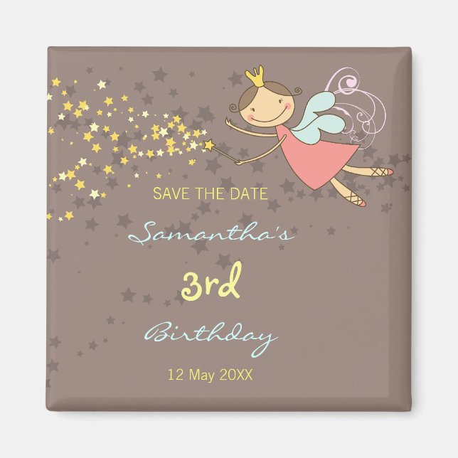 Whimsical Pink Fairy Princess Stars Girl Birthday Magnet (Front)