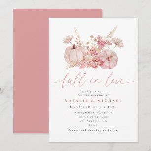 Whimsical Pink Fall in Love Pumpkin Wedding Invitation