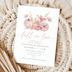 Whimsical Pink Fall in Love Pumpkin Wedding Invitation