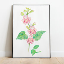 Whimsical Pink Fantasy Flowers Buds Watercolor