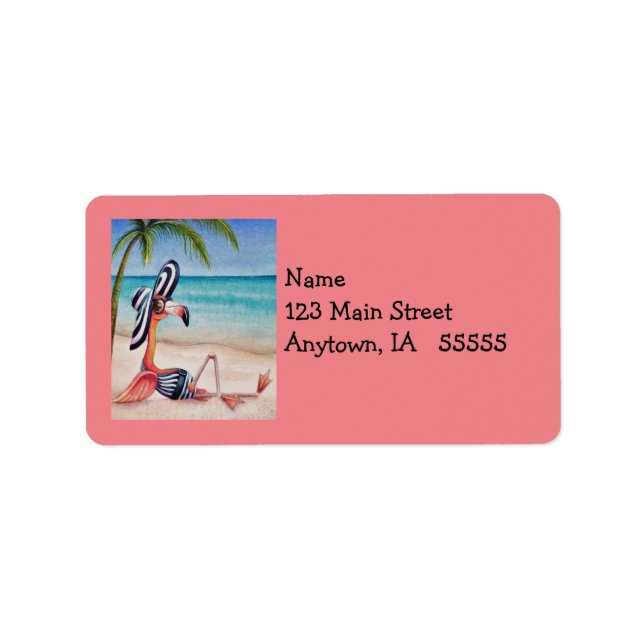 Whimsical Pink Flamingo No. 1 Watercolor Art Label (Front)