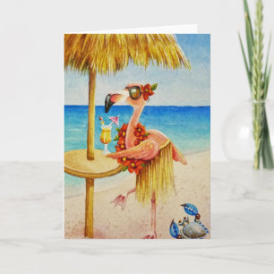 Whimsical Pink Flamingo No. 4 Watercolor Art Card
