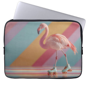 Whimsical Pink Flamingo on Roller Skates Laptop Sleeve