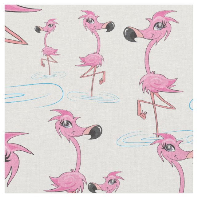 Whimsical Pink Flamingo Pattern Fabric (Close Up)