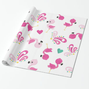 Whimsical Pink Flamingo Pattern Wrapping Paper