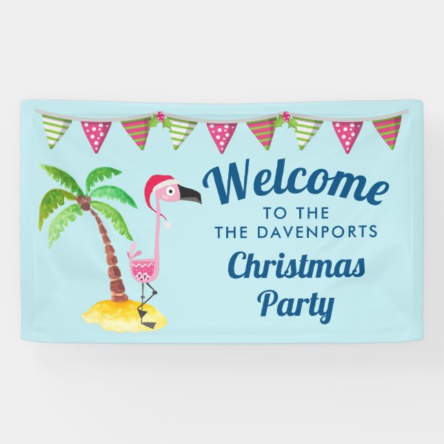 Whimsical Pink Flamingo Tropical Christmas Banner (Horizontal)
