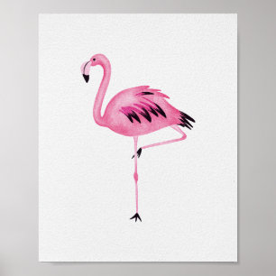 Whimsical Pink Flamingo Watercolor Bird Poster