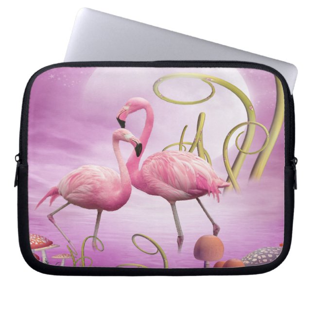 Whimsical Pink Flamingos Laptop Sleeve (Front)