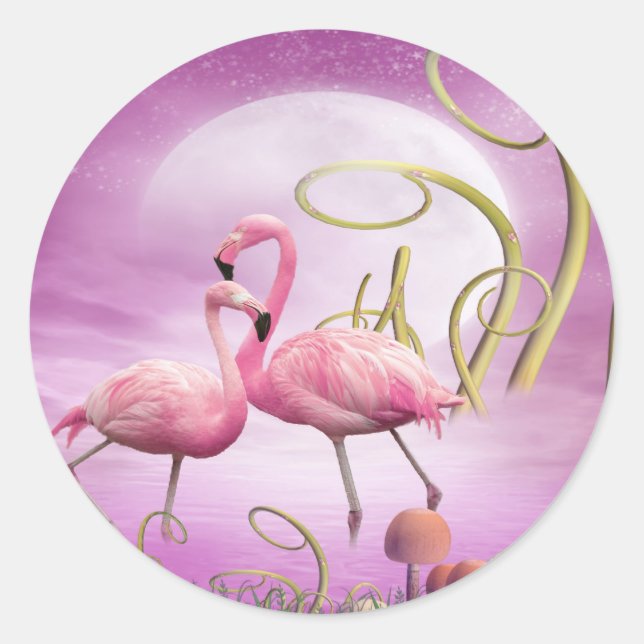 Whimsical Pink Flamingos Stickers (Front)