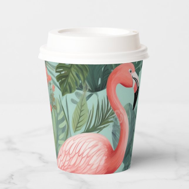 Whimsical Pink Flamino Cups w/Lid (Front)