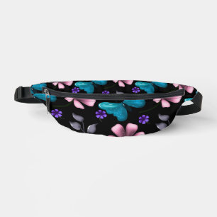 Whimsical Pink Floral and Blue Butterfly Seamless Bum Bags