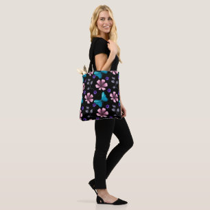 Whimsical Pink Floral and Blue Butterfly Seamless Tote Bag
