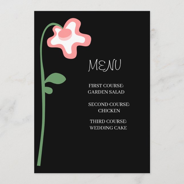 Whimsical Pink Floral Black Wedding Menu (Front)