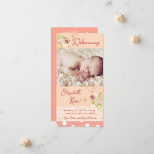 Whimsical Pink Floral Blooms Baby Girl Photo Birth Announcement