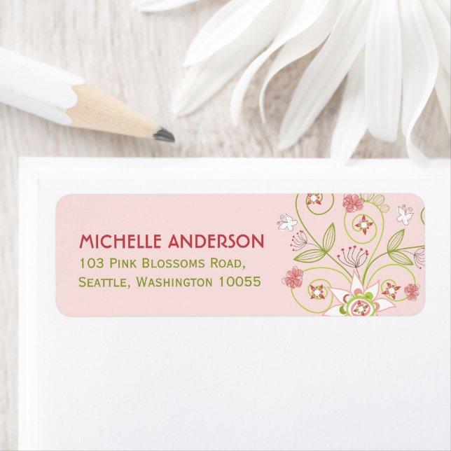 Whimsical Pink Floral Blooms Baby Shower Address (Insitu)