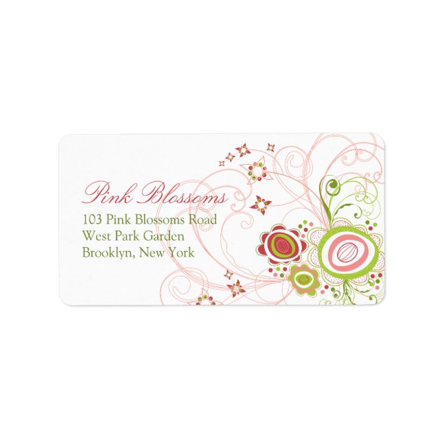 Whimsical Pink Floral Blooms Baby Shower Address Label (Front)