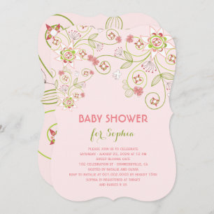 Whimsical Pink Floral Blooms Chic Girl Baby Shower Invitation