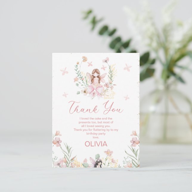 Whimsical Pink Floral Fairy First Birthday Card (Standing Front)