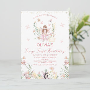 Whimsical Pink Floral Fairy First Birthday Invitation