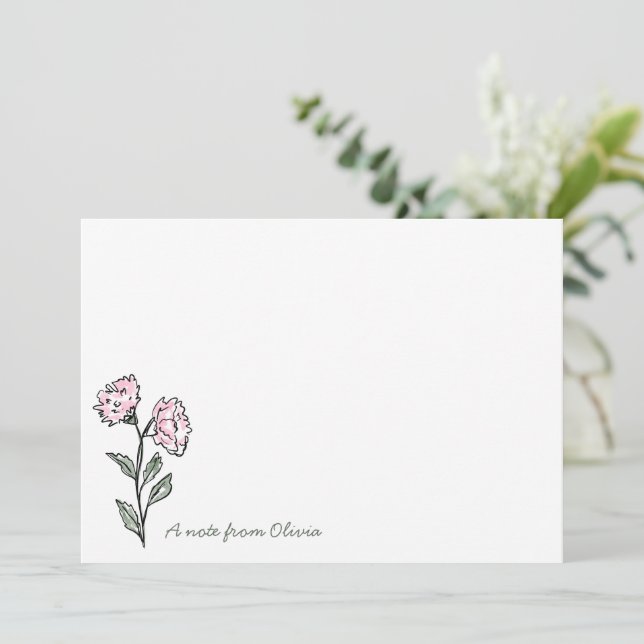 Whimsical Pink Floral Personalized Stationery Thank You Card (Standing Front)