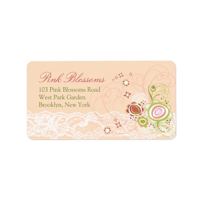 Whimsical Pink Floral Petite Blooms Lace Address Label (Front)
