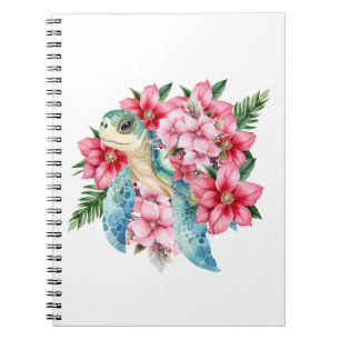 Whimsical Pink Floral Sea Turtle  Notebook