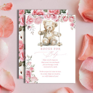 Whimsical Pink Floral Teddy Books for Baby Enclosure Card
