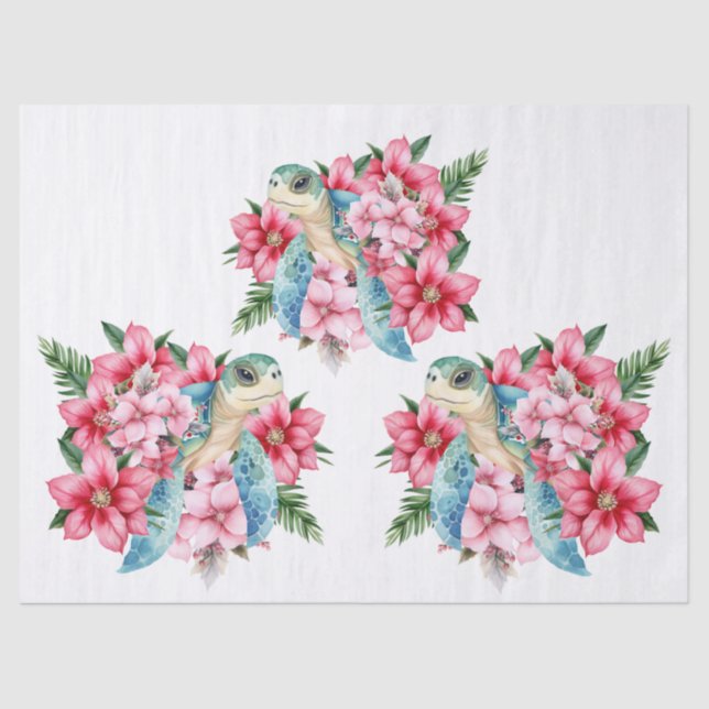 Whimsical Pink Florals & Sea Turtle Tissue Paper (Front)