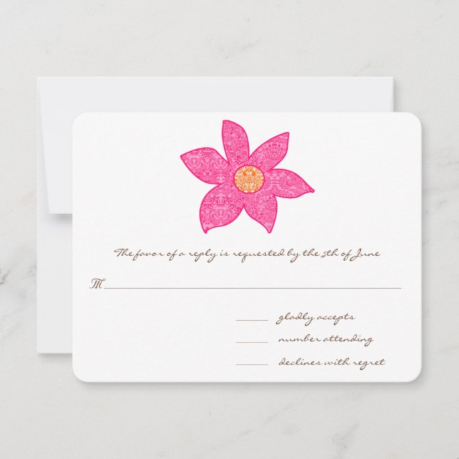 Whimsical Pink Flower Wedding Response Cards (Front)