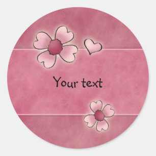 Whimsical pink flowers classic round sticker