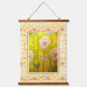 Whimsical Pink Flowers - Hanging Tapestry
