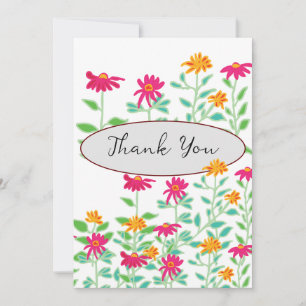 Whimsical Pink Flowers Thank You Cards