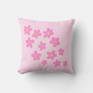 Whimsical Pink Flowers Throw Pillow